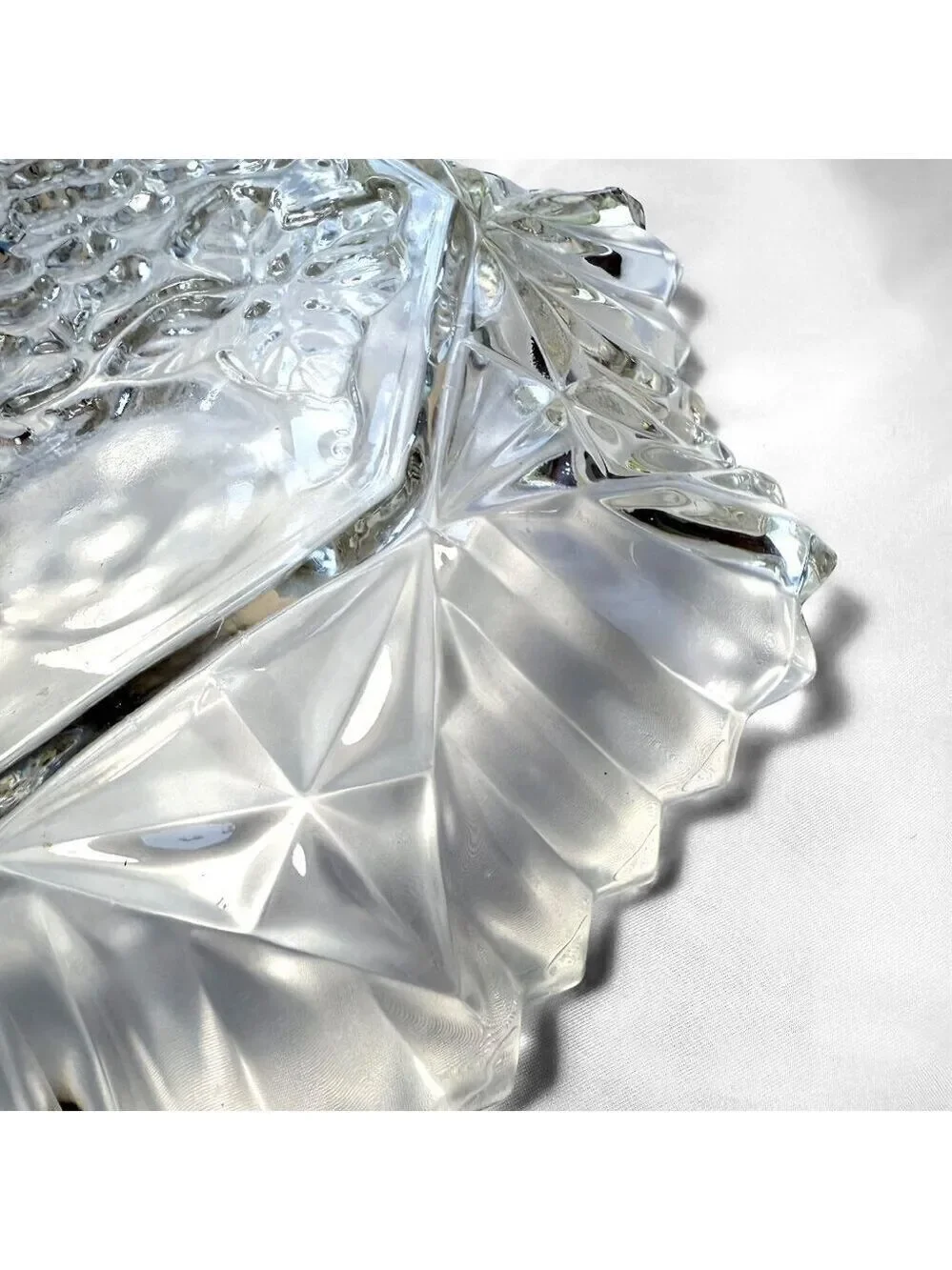 Vintage Clear Glass Fruit Molded Ruffled Bowl 11 Inch
